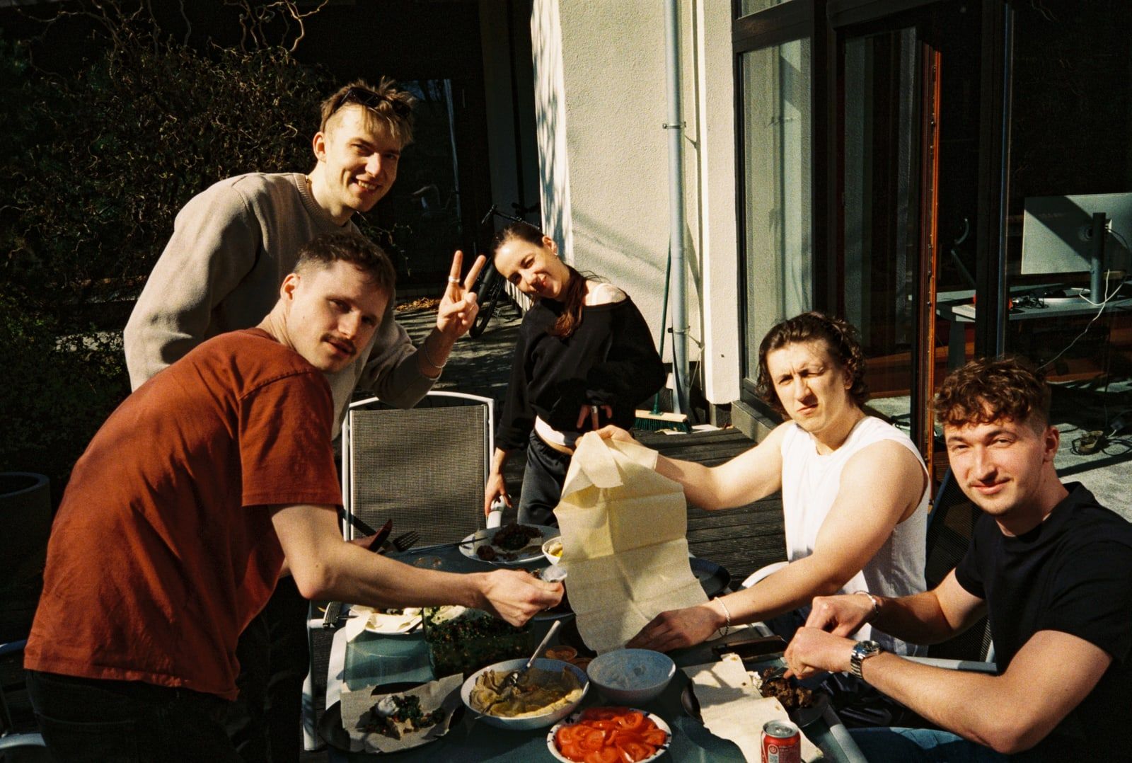 The team cooking together in the office kitchen